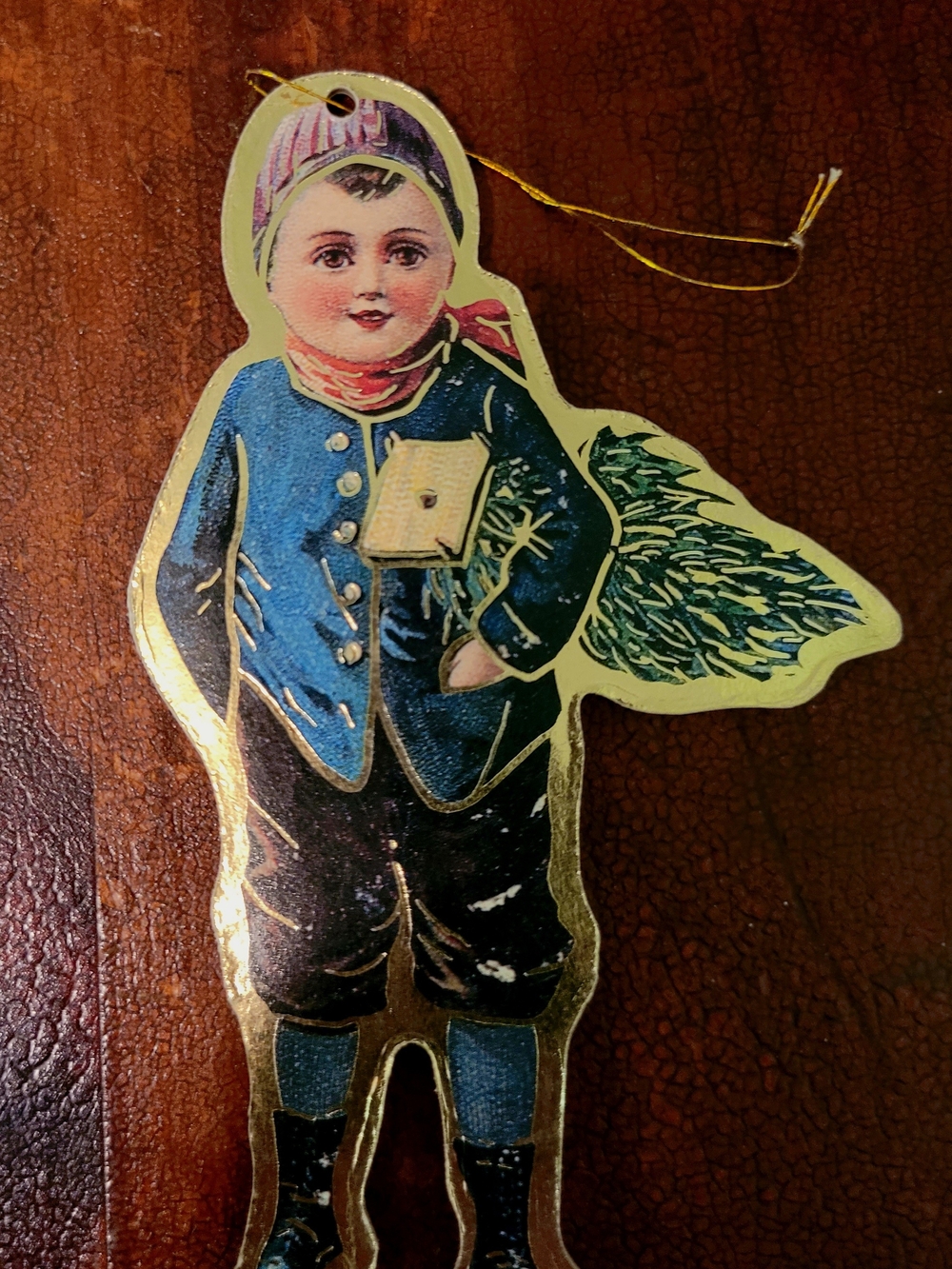 Blue and Gold Die-Cut Boy Ornament with Green Tree